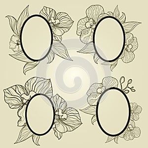 Vector set of vintage frames with flowers - orchid