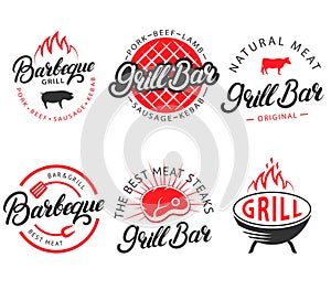 Vector set of vintage grill bar bbq labels emblems