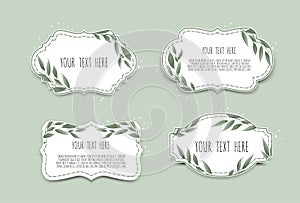 Vector set. Vintage labels with leaves. Frame border with copy space.