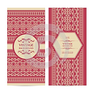 Vector set of vintage ornamental frame elegant lace templates banners package design.