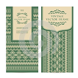 Vector set of vintage ornamental frame elegant lace templates banners package design.