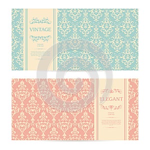 Vector set of vintage ornamental templates with pattern and frame Elegant wedding invitation, greeting card, banner, packaging des
