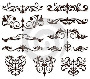 Vector set vintage ornaments, corners, borders. Vintage design elements art nouveau. Black and white monogram