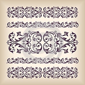 Vector set vintage ornate border frame with retro ornament pattern in antique baroque style. Arabic decorative calligraphy design