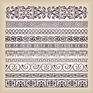 Vettore impostato antico decorato confine delimitato ornamento modello antico barocco stile. arabo decorativo calligrafia progetto 