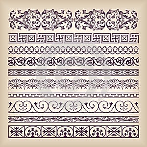 Vector set vintage ornate border frame with retro ornament pattern in antique baroque style. Arabic decorative calligraphy design