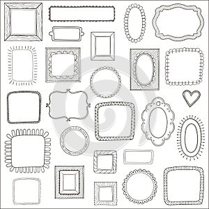 Vector set of vintage photo frames, hand drawn doodle style, antique ornamental and cute photo frames