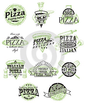 Vector set of vintage pizza badges labels logos