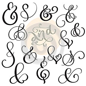 Vector set Vintage sign And Ampersand on white background. Calligraphy lettering illustration EPS10