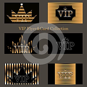 Vector set of VIP cards with golden foil, diamonds