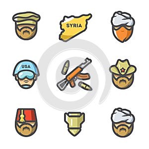 Vector Set of War Syria Icons.