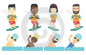 Vector set of water sport characters.