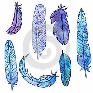Vector set of watercolor feathers