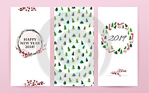 Vector set of watercolor hand drawn cards for Merry Christmas celebration congratulation cards, patterns, party invitation and pac