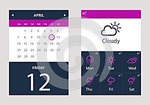 Vector set of Weather and Calendar Widget UI