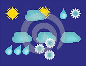 Vector set of weather icons isolated on blue background