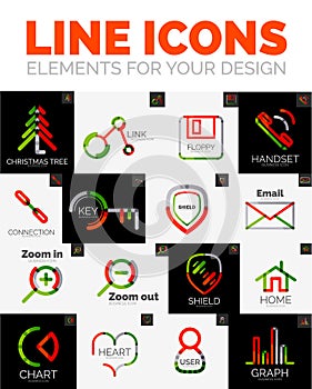 Vector set of web linear thin line icons