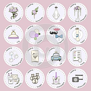 Vector set with wedding icons and elements