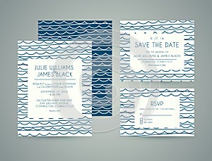 Vector set Wedding invitation cards with abstract water background