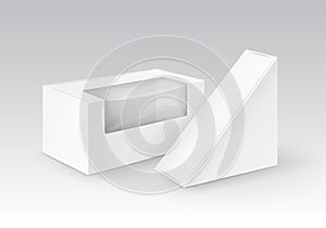 Vector Set of White Blank Cardboard Rectangle Triangle Take Away Boxes Packaging For Sandwich, Food, Gift, Other