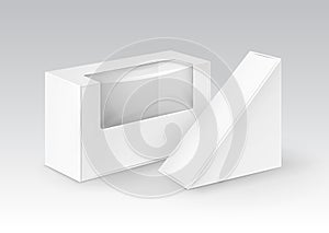 Vector Set of White Blank Cardboard Rectangle Triangle Take Away Boxes Packaging For Sandwich, Food, Gift, Other