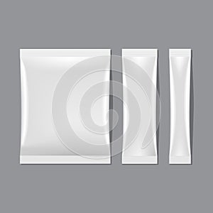 Vector Set of White Blank Sachet Packaging