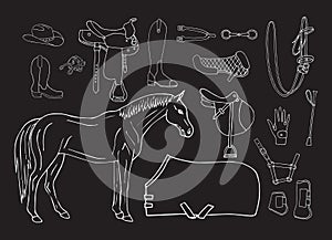 Vector set of white equestrian equipment