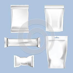 Vector set of white polyethylene foil package