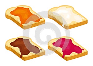 vector set of white toast bread slices