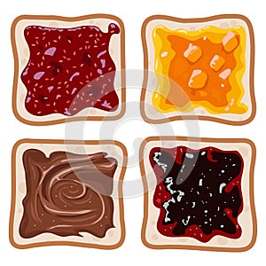 Vector set of white toast bread slices