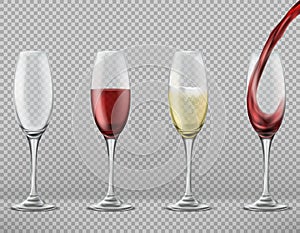 Vector set of wine glasses with alcoholic drinks