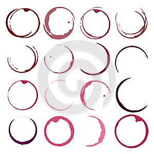 Vector set of wine stains. Red wine stain circles