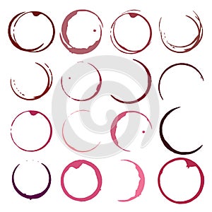 Vector set of wine stains. Red wine stain circles photo