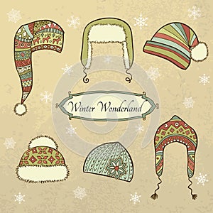 Vector set with winter caps