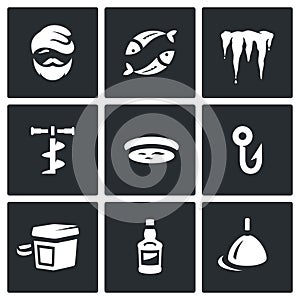 Vector Set of Winter fishing Icons.