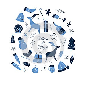 Vector set of winter symbols. Hand drawn illustrations. Holiday collection