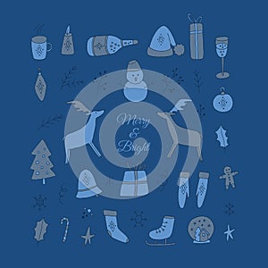 Vector set of winter symbols. Hand drawn illustrations. Holiday collection