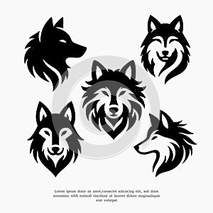 vector set of wolf face silhouette logo icon