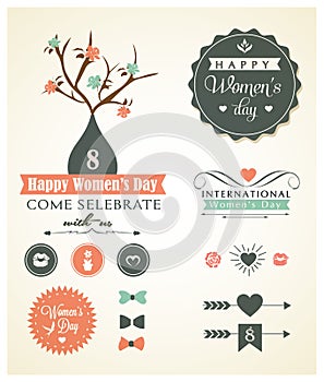 Vector set of womans day ornaments and decorative