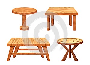 Vector Set of Wooden Tables, Timeless And Sturdy, they Serve Both Functional And Aesthetic Purposes, Vector Illustration