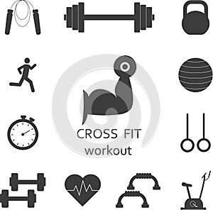Vector Set of workout icons. Sport, fitness, gym workout