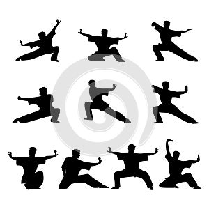 Vector set of wushu. Wushu positions. Design elements and icons