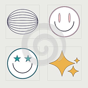 Vector set of Y2K. Large set of retro objects for design. Modern abstract forms.