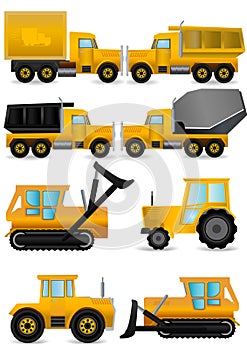 vector set yellow construction machines