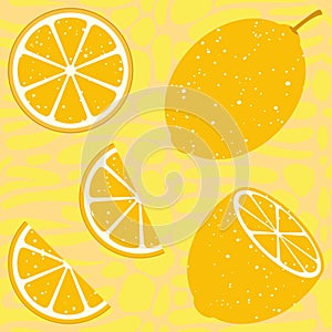 vector set of yellow lemon. Hand drawn food illustration. Fruit print. For postcards, greetings, cards, logo. Summer sweet and br