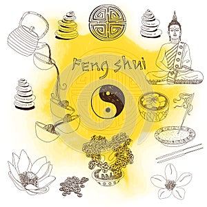 Vector set of yoga and feng-shui icons