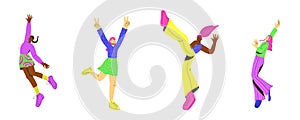 Vector set of young women in trendy colorful flat style. Vector illustration. International day of young people