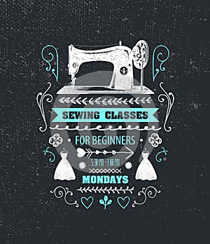 Vector sewing classes poster, flyer.