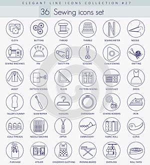 Vector Sewing outline icon set. Elegant thin line style design.