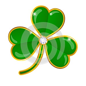 Vector shamrock badge with emeralds on white background